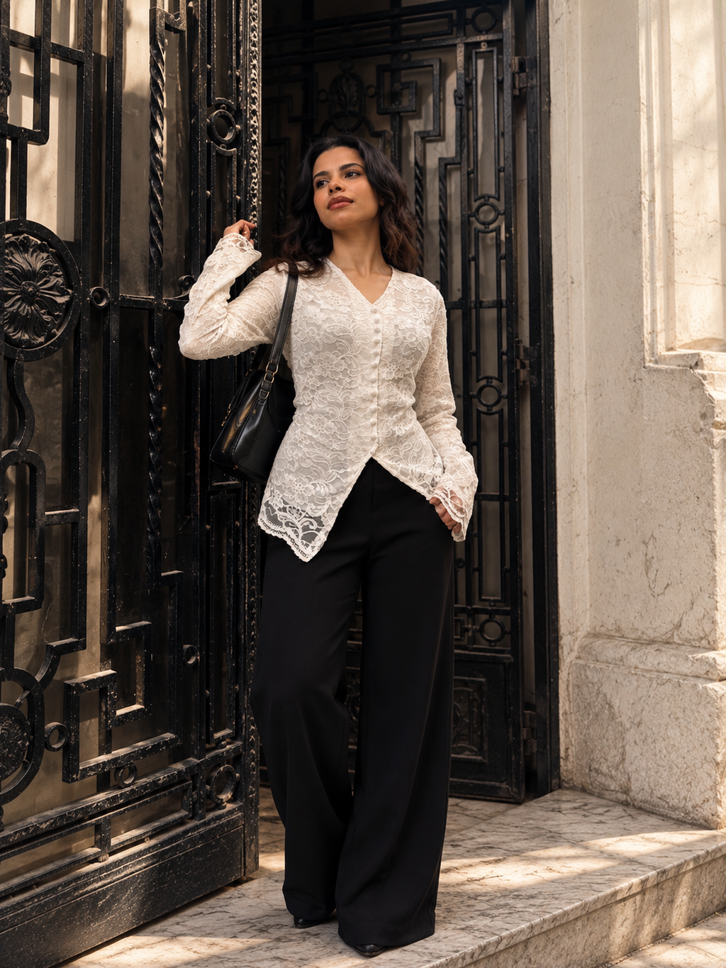 Lace Button-Up Blouse