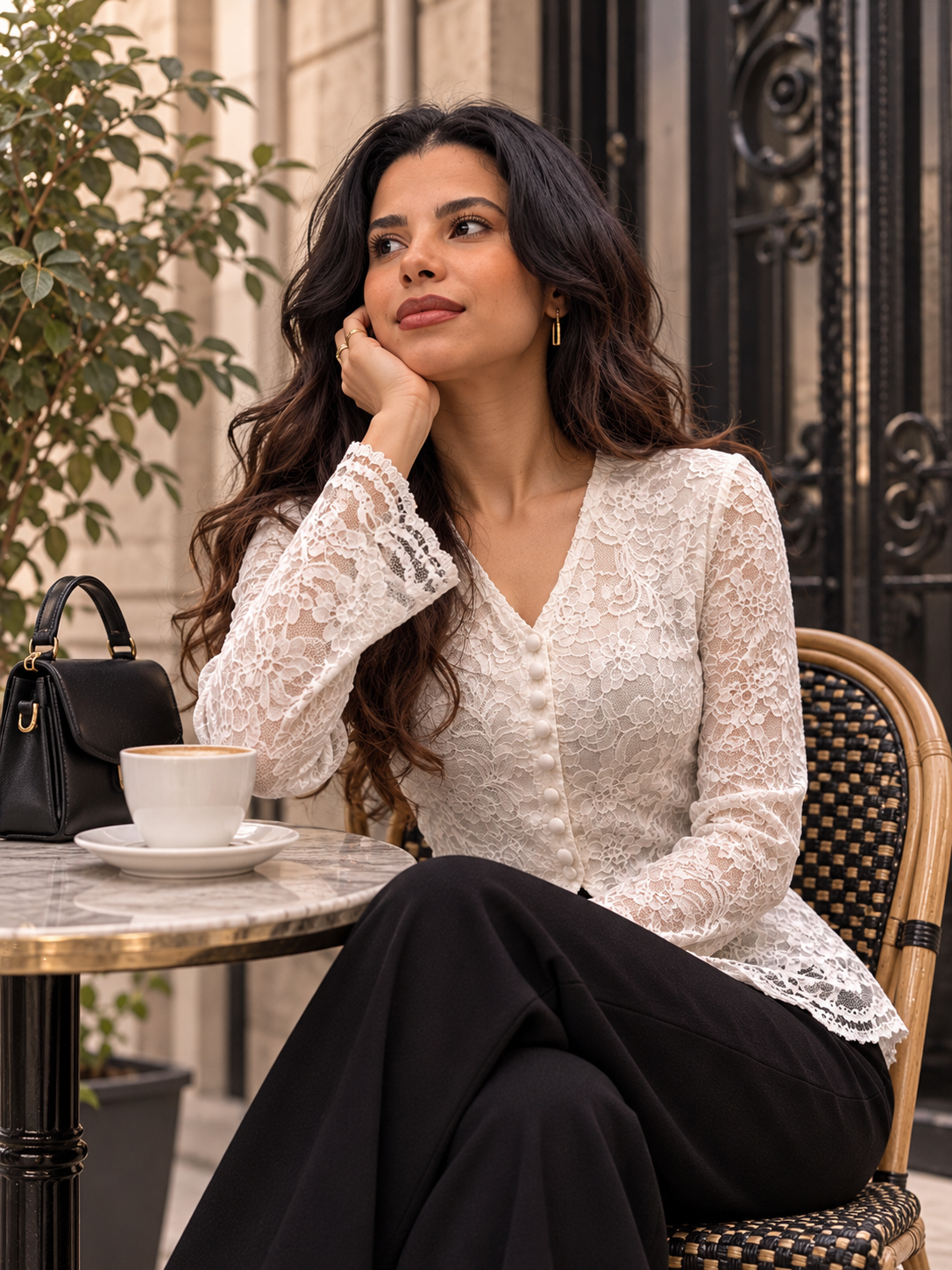 Lace Button-Up Blouse