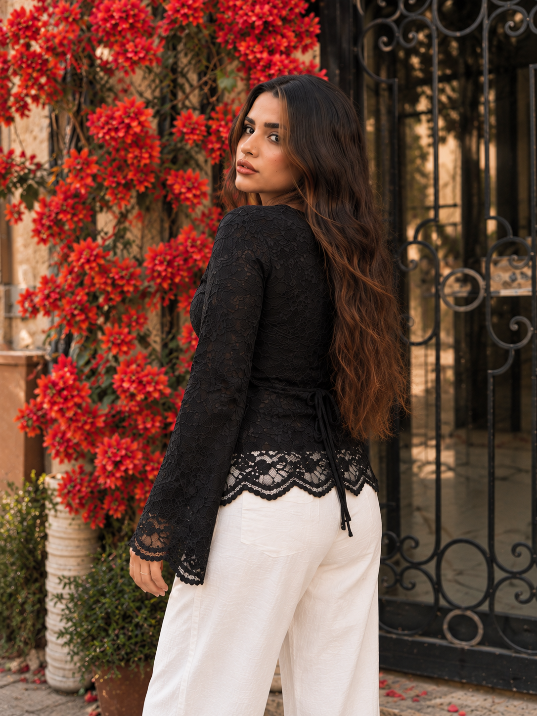 Lace Button-Up Blouse