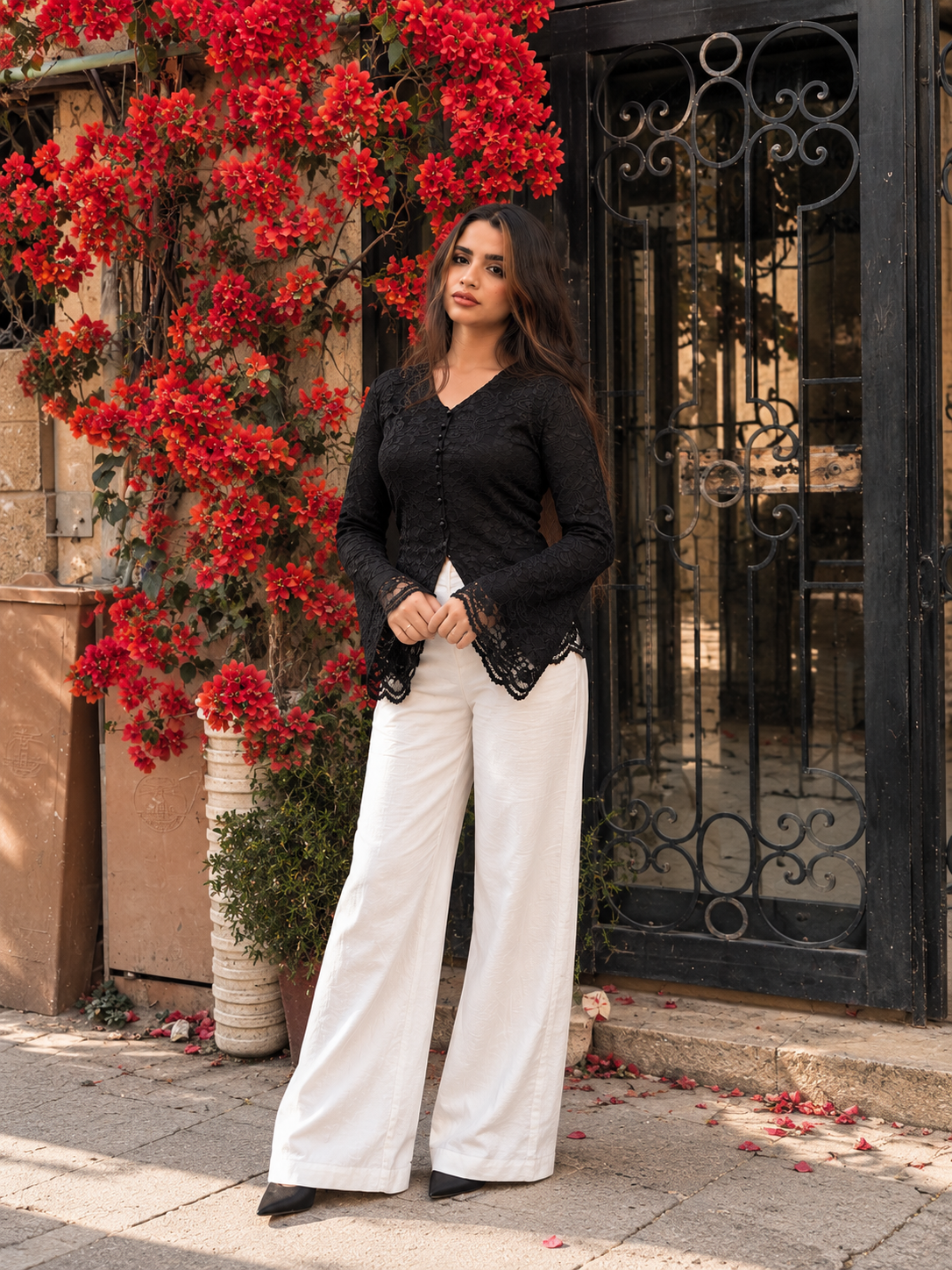 Lace Button-Up Blouse