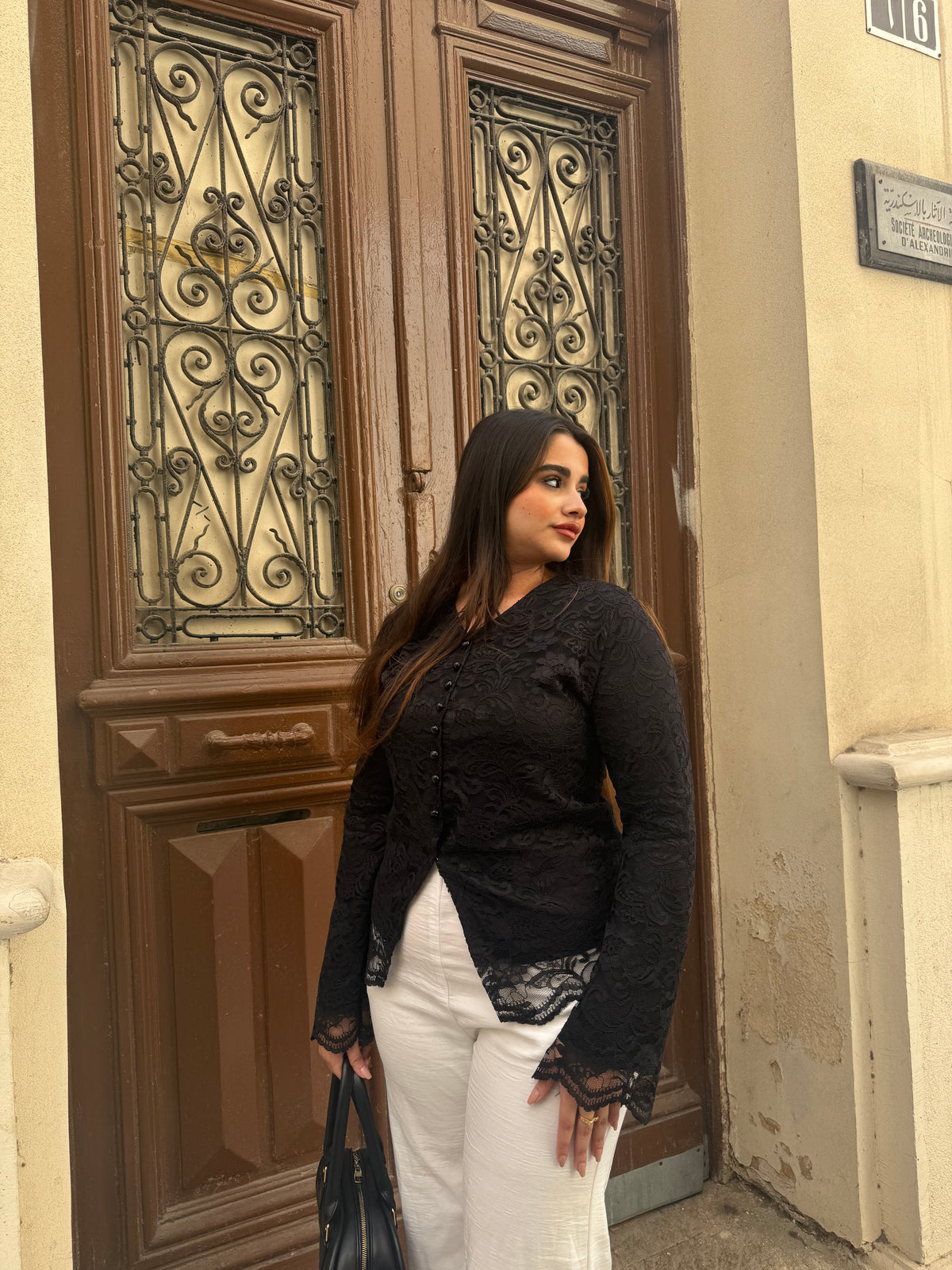 Lace Button-Up Blouse