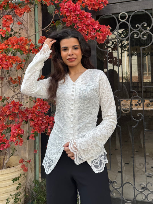 Lace Button-Up Blouse